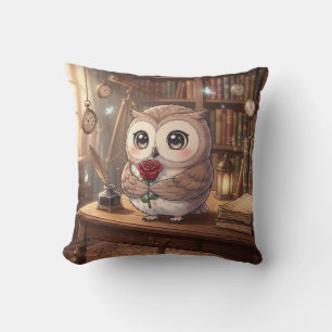 Cute Owl Rose Library Pillow