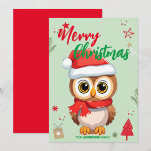 Cute Owl santa Christmas Holiday Family name kids