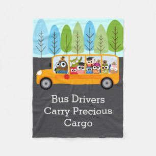Cute Owl School Bus Driver Fleece Blanket