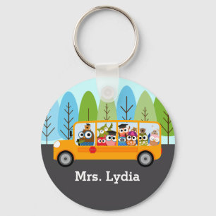 Cute Owl School Bus Driver Keychain