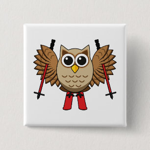 Cute Owl Skiing Cartoon 2 Inch Square Button