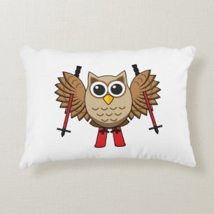 Cute Owl Skiing Cartoon Accent Pillow