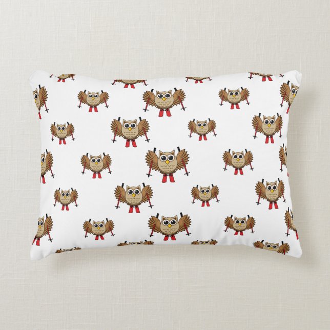 Cute Owl Skiing Cartoon Accent Pillow (Front)