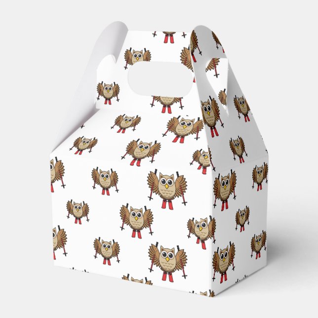 Cute Owl Skiing Cartoon Favor Box (Front Side)
