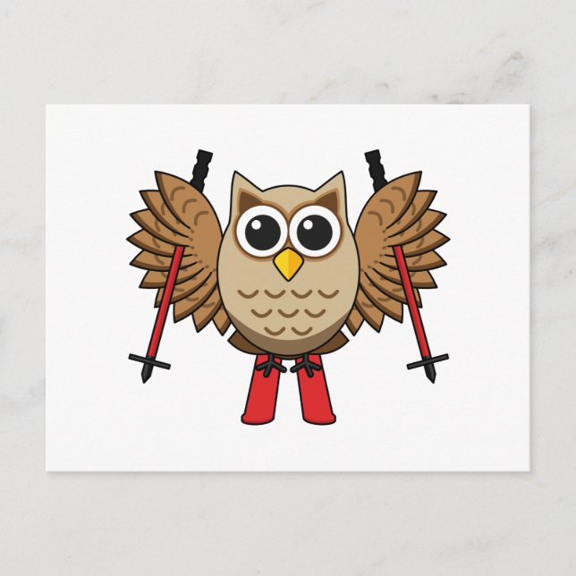 Cute Owl Skiing Cartoon Holiday Postcard (Front)
