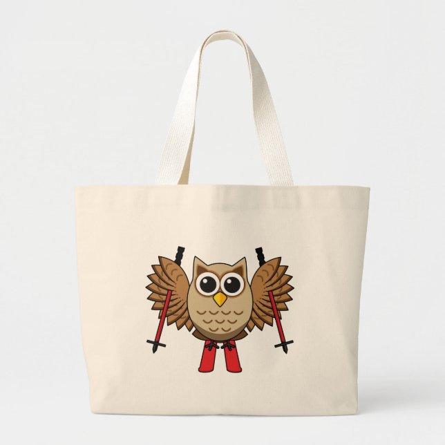 Cute Owl Skiing Cartoon Large Tote Bag (Front)