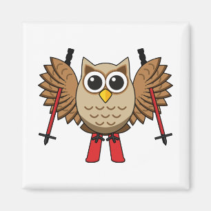 Cute Owl Skiing Cartoon Magnet
