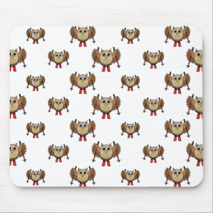 Cute Owl Skiing Cartoon Mouse Pad