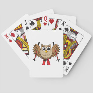 Cute Owl Skiing Cartoon Playing Cards