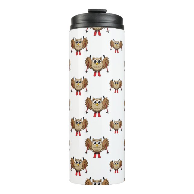 Cute Owl Skiing Cartoon Thermal Tumbler (Front)