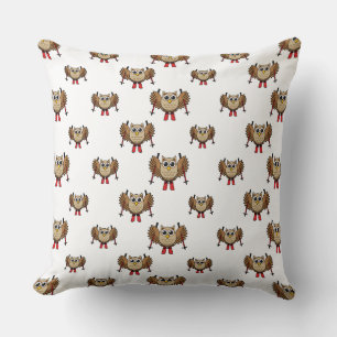 Cute Owl Skiing Cartoon Throw Pillow
