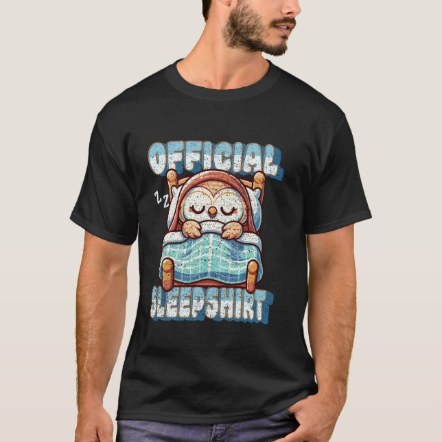 Cute Owl Sleeping Illustration Official Sleep Shir T-Shirt (Front)