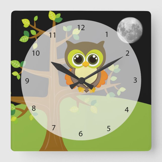 Cute owl square wall clock (Front)
