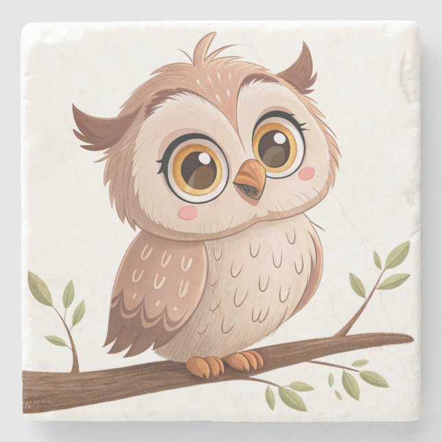 Cute Owl Stone Coaster (Front)