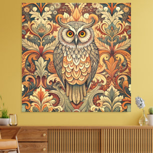 Cute Owl Style William Morris Canvas Print