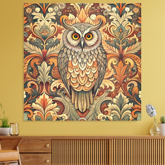 Cute Owl Style William  Morris Canvas Print (Insitu(LivingRoom))