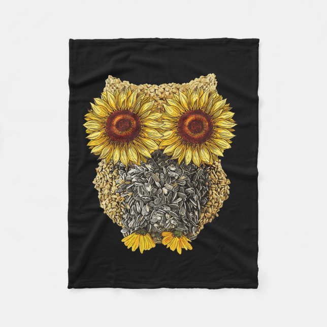 Cute Owl Sunflower Seed Hippie Sunflower  Fleece Blanket (Front)