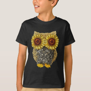 Cute Owl Sunflower Seed Hippie Sunflower  T-Shirt