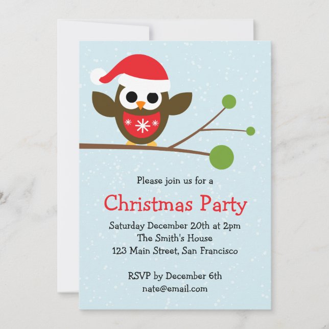 Cute Owl sur une branche - Noël Party Invitation (Devant)