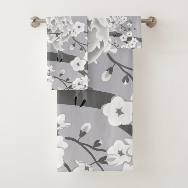 Cute Owl Taupe Grey Bath Towel Set (Insitu)