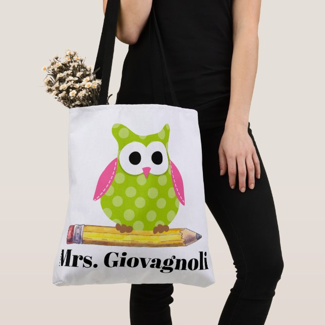 Cute Owl Teacher Tote - See Back! Bag (Close Up)