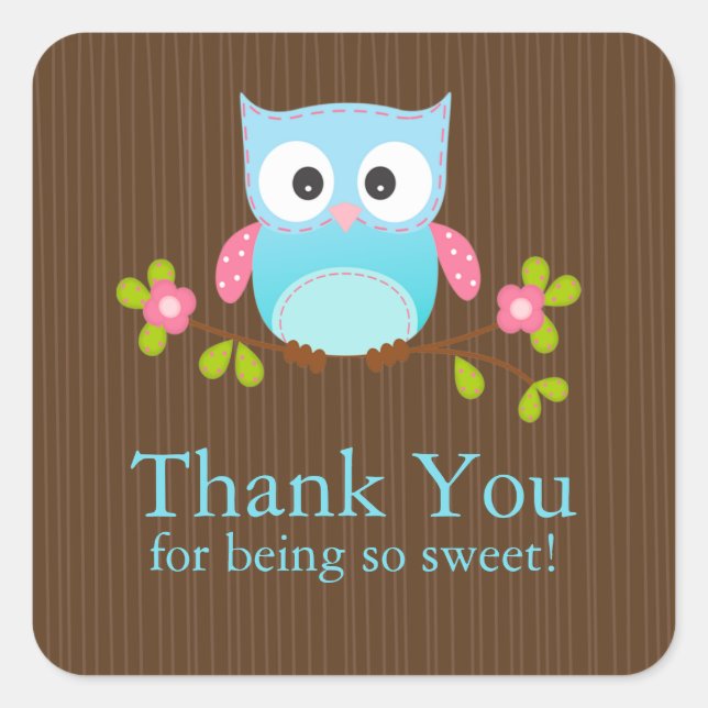 Cute Owl Thank You Baby Shower  Square Sticker (Front)