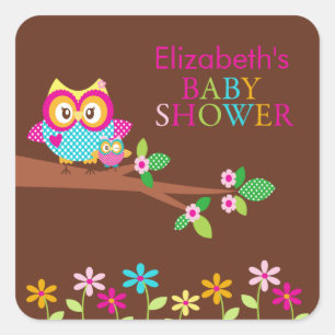 Cute Owl Thank You Baby Shower  Square Sticker