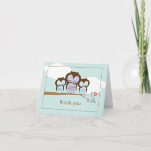Cute Owl Twin Baby Boys Thank You Note Card