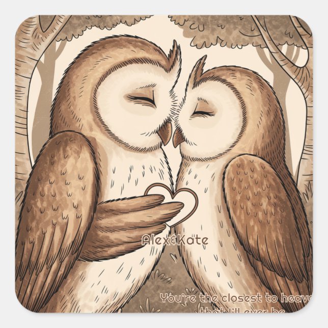 Cute Owl Valentine's Day Square Sticker (Front)