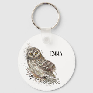 Cute Owl ,Watercolor Bird Nature  Keychain