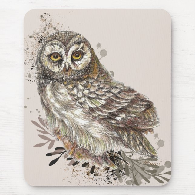 Cute Owl ,Watercolor Bird Nature Notepad Mouse Pad (Front)