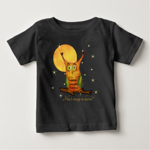 Cute Owl Watercolor Style Name School Year on Back Baby T-Shirt