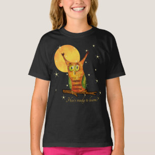 Cute Owl Watercolor Style Name School Year on Back T-Shirt