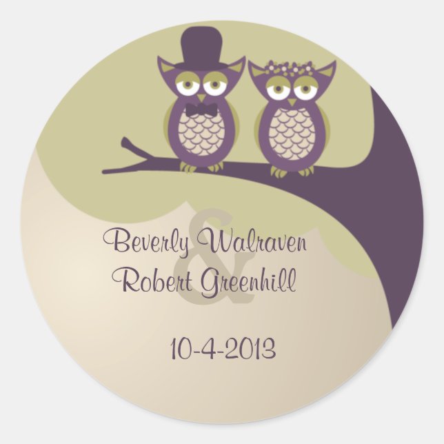 Cute Owl Wedding Stickers (Front)