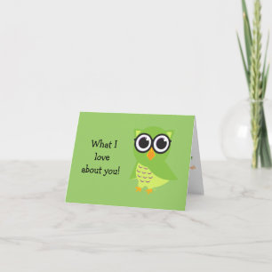 Cute Owl "what I love about you" notecard