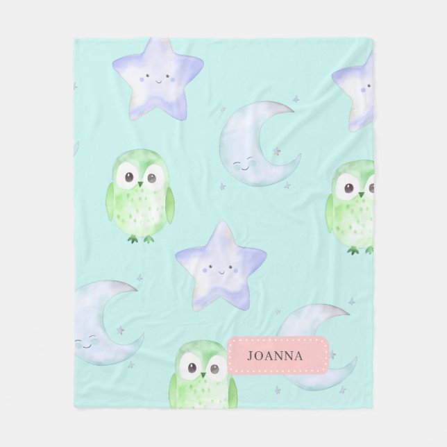 Cute Owl Whimsical Fleece Blanket (Front)