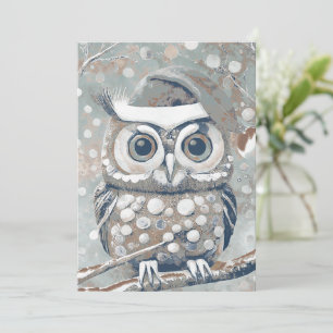 Cute Owl Winter Days Grey Neutrals Blank  Holiday Card