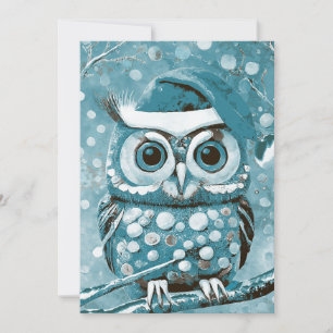 Cute Owl Winter Days Teal Blank Thank You Card