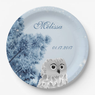 Cute Owl Winter Kids Birthday Party Paper Plate