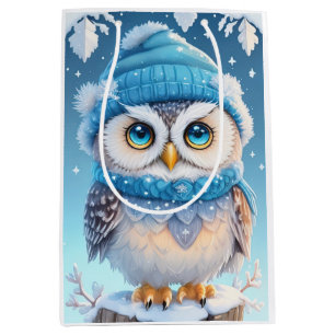 Cute owl with a blue hat illustration medium gift bag