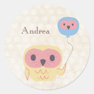Cute Owl with Balloon Personalized Name Sticker