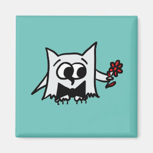 Cute Owl with Flower on Teal Magnet
