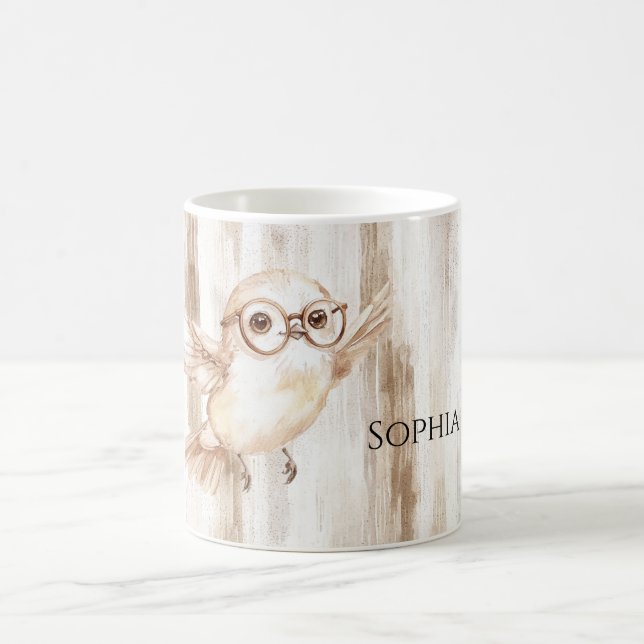 Cute Owl with Glasses  Coffee Mug (Center)