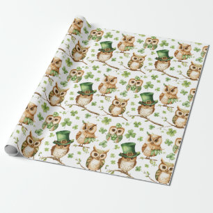 Cute Owl with Green Hat Shamrock St. Patrick's Day Wrapping Paper