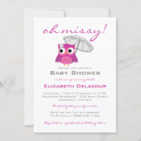 Cute Owl with Parasol Baby Shower Invitation