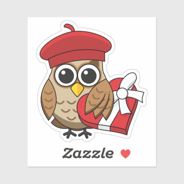 Cute Owl with Red Beret and Heart Box (Sheet)