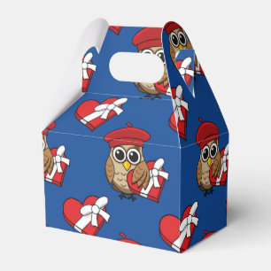 Cute Owl with Red Beret and Heart Box