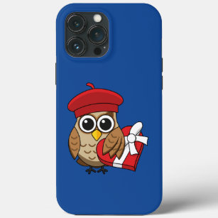 Cute Owl with Red Beret and Heart Box iPhone 13 Pro Max Case