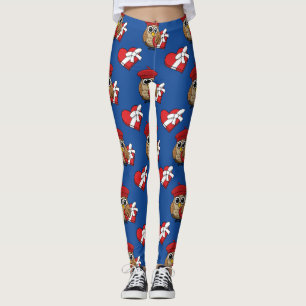Cute Owl with Red Beret and Heart Box Leggings