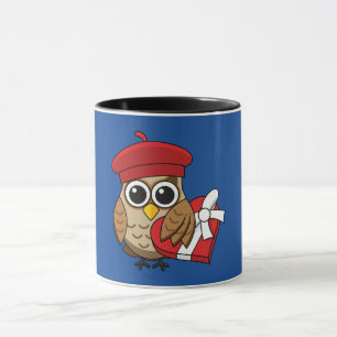 Cute Owl with Red Beret and Heart Box Mug